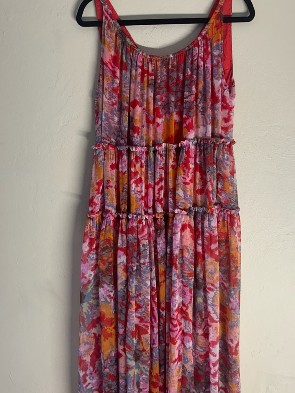 Free People Julianna Tiered Maxi Dress Boho Floral V-Neck Pockets Pink Orange - Picture 3 of 11